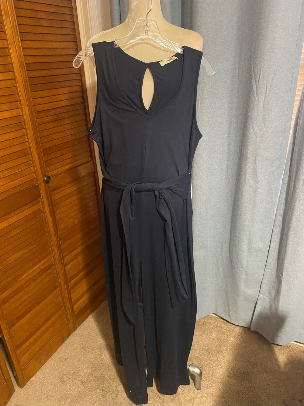 Navy Sleeveless Jumpsuit with Front V-neck